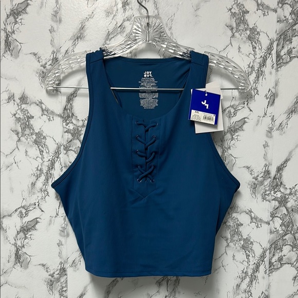 JoyLab Women’s Blue Lace-Up Tank Top Ribbed Cropped Support Size XXL - Picture 2 of 10